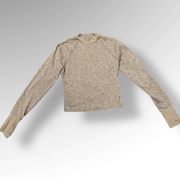 Athleta Tops - Athleta Long Sleeve Insulated Top Heather Tan Brown Thumb Loops Holes Women S